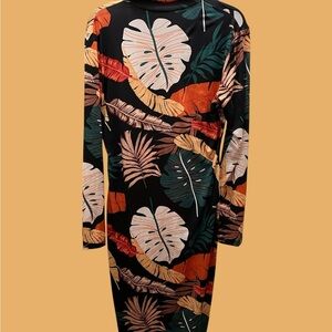Tropical Print Long Sleeve Dress